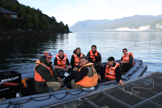 the plant collecting team on a boat