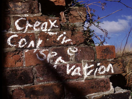brick wall with creative conservation written on it